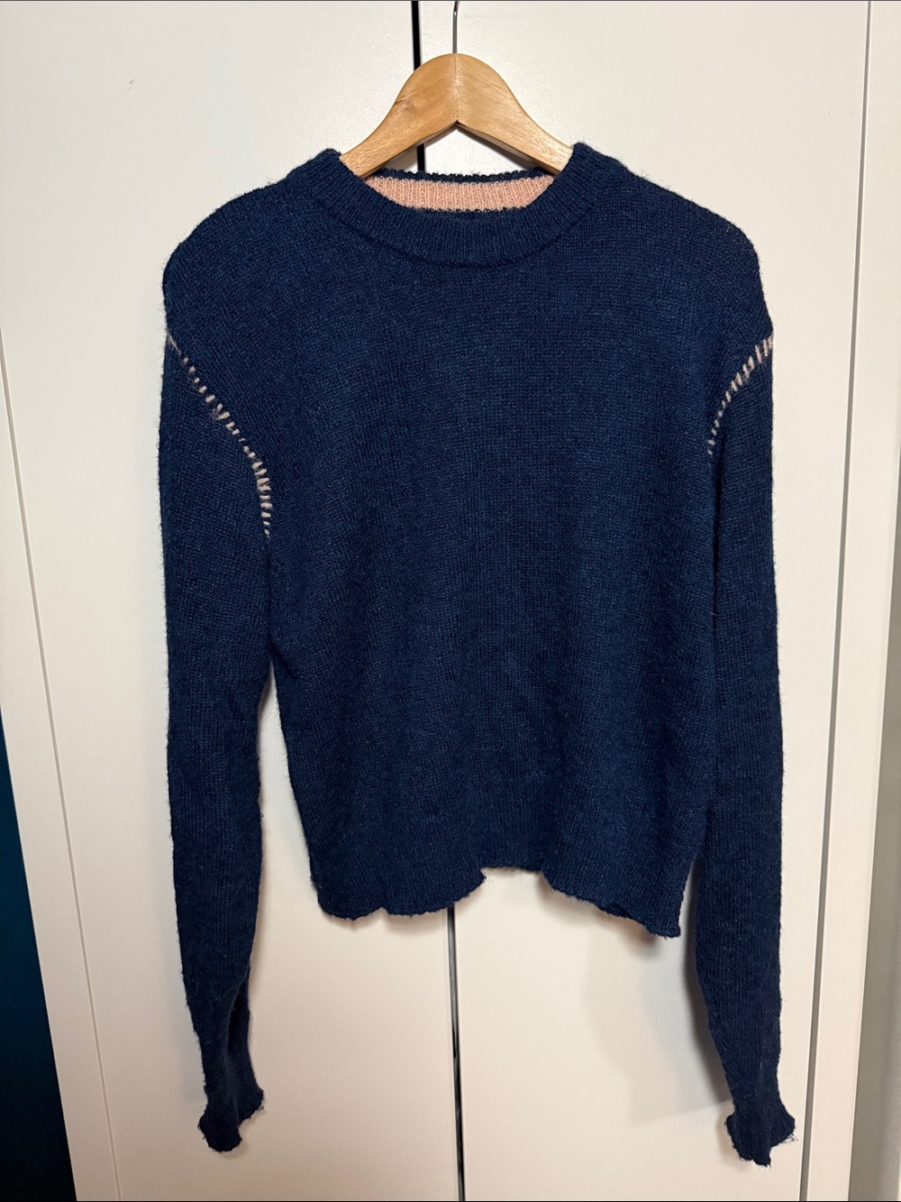 Urban Outfitters Navy Crewneck Sweater with Contrast Hem